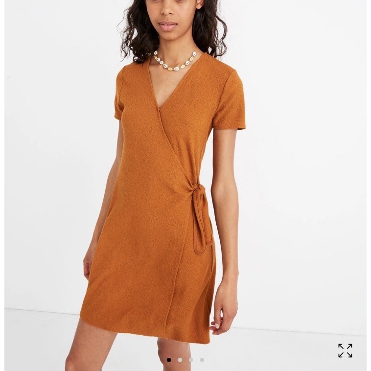Madewell Texture & Thread Size L Short Sleeve Dress Side Tie Faux Wrap Rust-M